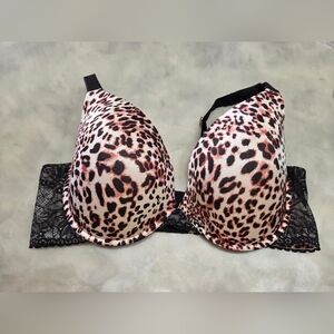 Joyspun Leopard Print Bra with Lace Band - Black & Pink Accent Size 46DD